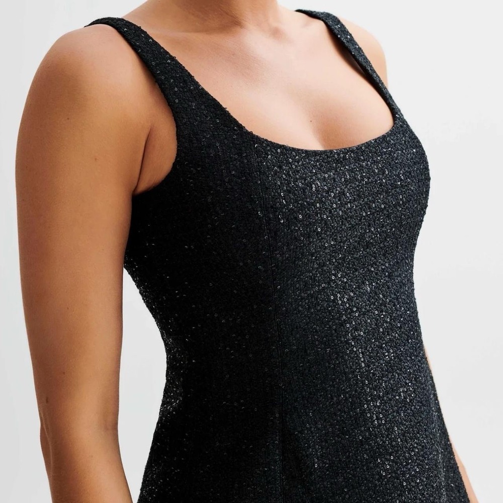 NWT Meshki Black Beth Tweed Mini Dress Wool Blend Sparkly Sz XS LBD Old Money - Picture 4 of 15
